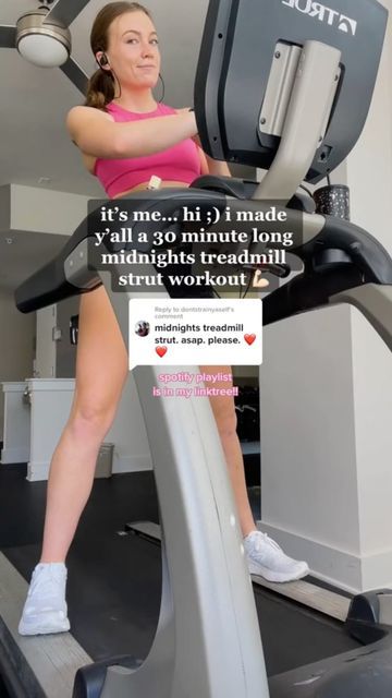 Blogilates.com on Instagram: "@taylorswift Treadmill Strut Workout 👏✨ If you’re like us and have been blasting ‘Midnights’ on repeat 💿, we found the perf workout for you to do while jamming to T Swift’s tunes: @alliehbennett 30 min Treadmill Strut!!!  The breakdown ⤵️:  “Karma” 2.8 mph “Anti-Hero” 2.9 mph “Lavender Haze” 3.0 mph “Paris” 3.1 mph “Question…?” 3.2 mph �“Mastermind” 3.3 mph “The Great War” 7.0 mph (or your chosen running pace) “Would’ve Could’ve Should’ve” 7.0 mph (or your chosen Taylor Swift Treadmill, Treadmill Strut, Taylor Swift Workout, Girl Walk, Summer Body Workouts, Treadmill Workouts, Treadmill Workout, Workout Playlist, Body Workout Plan