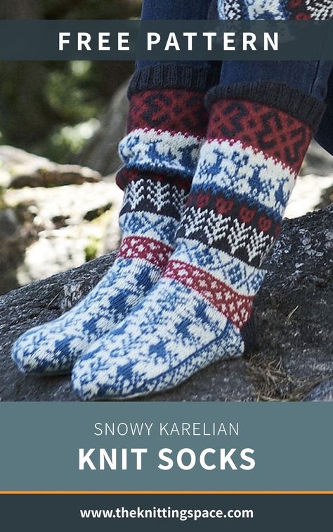 Socks Free Knitting Pattern, Christmas Knitting Projects, Knitting Space, Winter Knitting Patterns, Stranded Knitting Patterns, Fall Knitting Patterns, Christmas Knitting Patterns Free, Fair Isle Socks, Snowy Woods