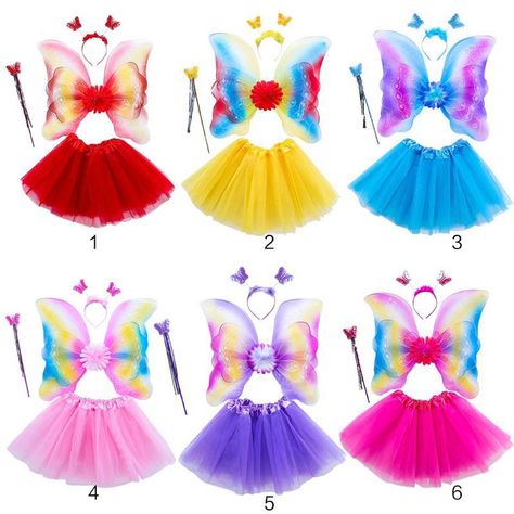 Girls Fairy Costume, Princess Costume Kids, Costume Tutu, Rainbow Fairies, Birthday Party Set, Princess Kids, Tulle Tutu Skirt, Fairy Wands, Princess Tutu