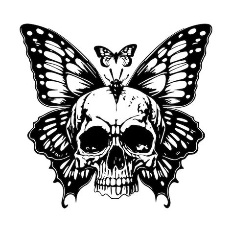 Skull And Butterfly Tattoo, Butterfly Skull Tattoo, Lazer Cut Wood, Skull Butterfly Tattoo, Vector Butterfly, Illustration Butterfly, Drawing Butterfly, Butterfly Line Art, Cnc Machine Projects