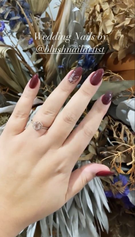 Burgundy Wedding Nails, Autumn Wedding Nails, Fall Burgundy Wedding, Mob Hair, Blush Nail, Fall Wedding Nails, Wedding Day Nails, Nails For Bride, Blush Nails