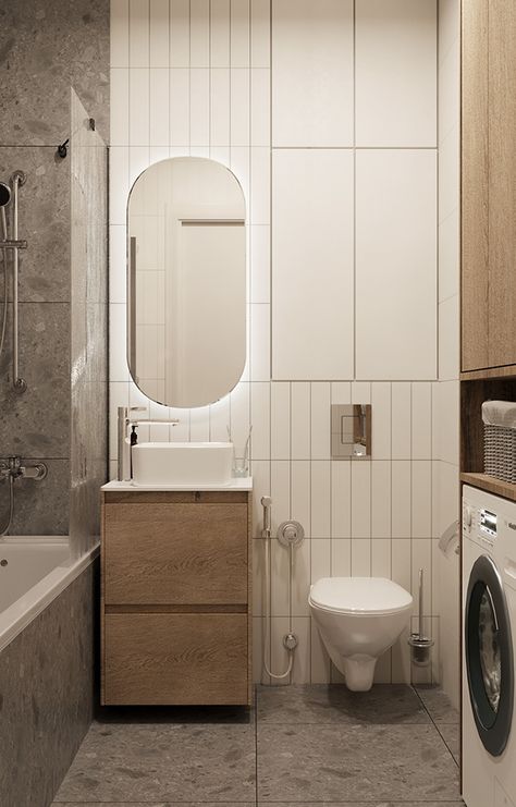 #IV_APARTMENT on Behance Compact Bathroom Design, Compact Home, Bespoke Beds, White Faucet, Built In Cabinet, Compact Bathroom, Compact House, Minimalist Apartment, Appartement Design