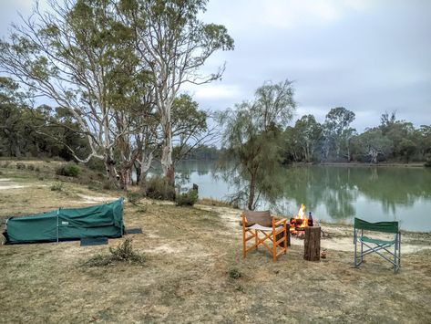 Swag Camping on the Murray River South Australia Ute Camping, Camping Swag, Fishing Australia, Murray River, Forest Camp, Best Camping Gear, Camping Places, Camping Aesthetic, River Fishing