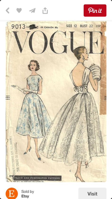 50s Couture, Vintage Clothes Patterns, Vintage Vogue Patterns, Patron Vintage, Gown Pattern, Vintage Dress Patterns, Vogue Patterns, Fashion Catalogue, Old Fashion