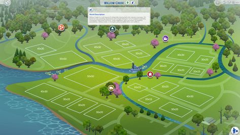 Sims 4 Willow Creek Map With Lot Sizes Sims 4 Map Layout, Sims 4 Newcrest Map Layout, Sims 4 World Map Layout, Sims 4 Willow Creek Map Layout Ideas, Sims 4 Willow Creek Map Ideas, Willow Creek Sims 4 Map, Sims 4 Map Ideas, Sims 4 Park Layout, Sims 4 Willow Creek Builds