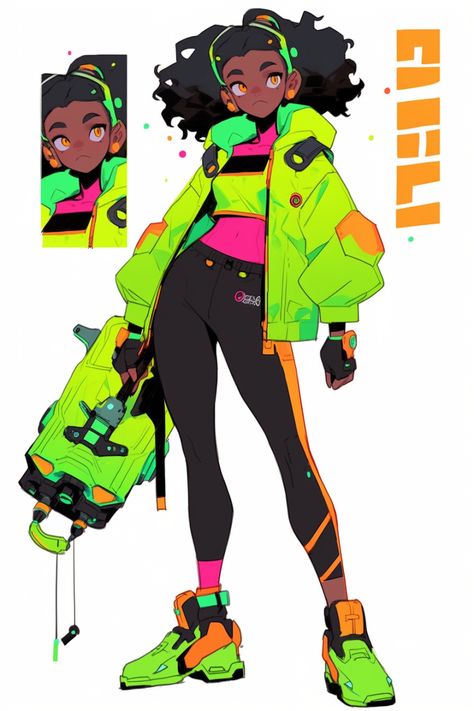 Cyberpunk Cartoon Character Design, Cyberpunk Character Designs, Futuristic Character Design Cyberpunk, Racer Character Design, Colorful Character Design, Electric Character Design, Neon Character Design, Character Design Futuristic, Hacker Character Design