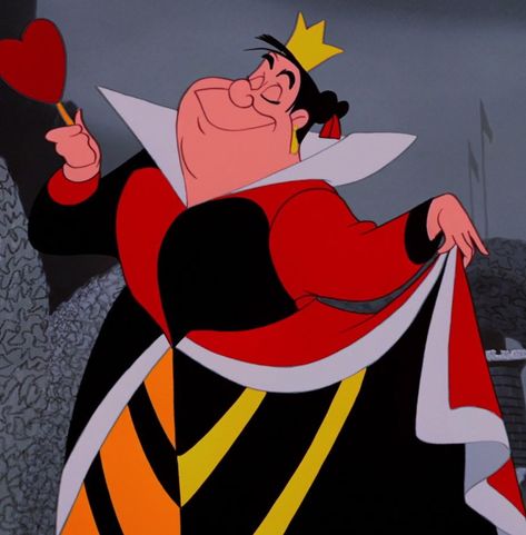 The Queen of Hearts is the main antagonist of Disney's 1951 animated feature film, Alice in Wonderland. She is the tyrannical and deranged ruler of Wonderland with a sadistic penchant for beheadings. When Alice arrives in the kingdom and inadvertently humiliates the monarch, the Queen of Hearts becomes obsessed with decapitating the girl. She also serves as one of the primary members of the Disney Villains franchise. Disney Villains Queen Of Hearts, Cartoon Queen Of Hearts, Heart Queen Alice In Wonderland, Queen Of Hearts Animated, Disney Characters Villains, Alice And Wonderland Queen Of Hearts, The Queen Of Hearts Alice In Wonderland, Queen Of Hearts Cartoon, Queen Of Hearts Alice In Wonderland