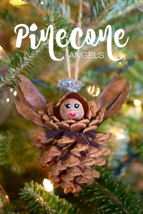 Pinecone Angel Ornaments are a charming Christmas nature craft for kids. This ornament is simple, sweet, and fun for crafters of all ages.  via @HTTP://www.pinterest.com/fireflymudpie/ Pinecone Angels, Cone Angel, Buckeye Crafts, Pinecone Crafts Christmas, Mud Pies, Cone Crafts, Christmas Rustic, How To Make Christmas Tree, Kids Christmas Ornaments