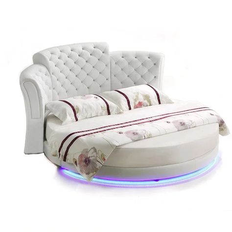 Smart bed frame camas bedroom кровать двуспальная lit beds سرير muebles de dormitorio мебель LED light round genuine leather _ - AliExpress Mobile Circle Bed Frame, Bedroom Furniture Modern, Circle Bed, Bed With Led Lights, Smart Bed, Cheap Bedding, Soft Bed, Round Beds, Leather Bed