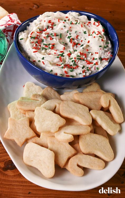 You've never had a sugar cookie like THIS before. Get the recipe at Delish.com. #recipe #easy #easyrecipes #delish #sugarcookie #cookies #baking #dessert #dessertrecipes #christmas #holiday #dip Sugar Cookie Dip, Cookie Dip, Sweet Dips, Sugar Cookie Frosting, Dessert Dips, Halloween Desserts, Christmas Cooking, Christmas Snacks, Savoury Cake