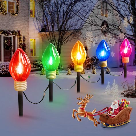 Jumbo C9 Christmas Pathway Lights Outdoor - 2 Pack 8.5 Feet 5 LED C9 Walkway Lights, Multicolor Jumbo Lights Christmas Bulb Lights Outdoor Decorations for Lawn Holiday Outside Yard Garden Christmas Pathway Lights, Christmas Garden Decorations, C9 Christmas Lights, Pathway Lights, Walkway Lights, Lawn Lights, Christmas Yard Decorations, Colonial Christmas, Yard Lights