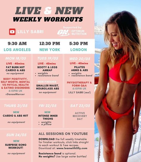 Lilly 💪🏼 HOME WORKOUTS 💪🏼 on Instagram: “A new week = a new FREE Guide! Live Workouts, healthy, yummy recipes, live Q&As, and the most supportive community on 🌏  Tag your friends &…” Lilly Sabri Workout Plan, Cardio Pilates, Arms And Abs, Workout Calendar, Free Guide, Weekly Workout, New Week, Fat Burning, Cardio