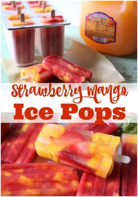 Strawberry Mango Ice Pops - We're Parents - easy popsicle recipes - kid snacks ideas Homemade Fruit Popsicles, Healthy Popsicles, Fruit Pops, Popsicle Recipes, Ice Pops, Summer Treats, Homemade Ice Cream, Frozen Desserts, Frozen Treats