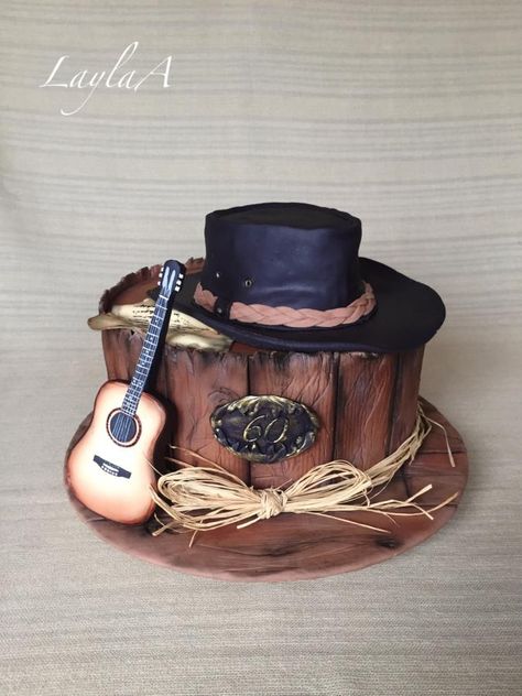 Cake for gentleman  - http://cakesdecor.com/cakes/322861-cake-for-gentleman Fondant Birthday Cake For Men, Western Cake For Men, Guitar Cakes For Men, Cowboy Cake For Men, Cool Birthday Cakes For Men, Western Cake Ideas, Gentleman Cake, Country Birthday Cakes, Western Birthday Cakes