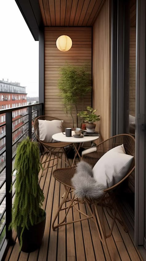 Long Narrow Balcony Ideas Apartment, Japandi Balcony Design, Small Balcony Furniture Ideas, Klein Balkon Decor, Balcon Mic, Condo Balcony, Balkon Decor, Balcony Design Ideas, Tiny Balcony