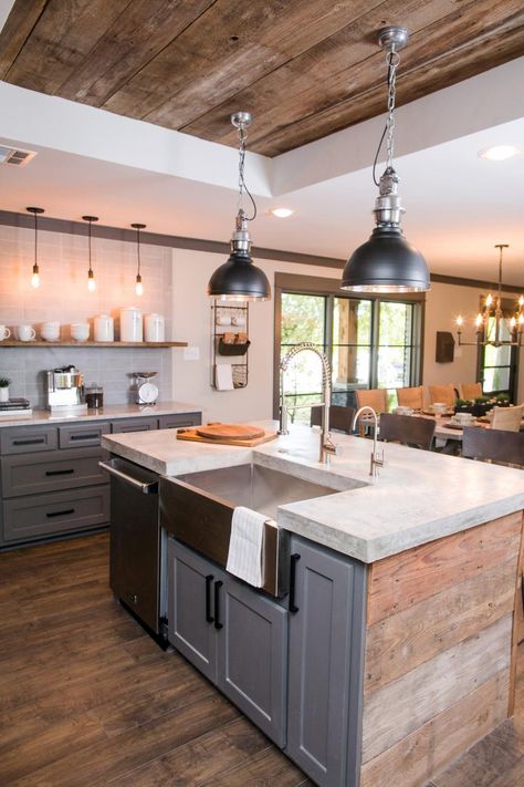 A Fixer Upper for a Most Eligible Bachelor | HGTV's Fixer Upper With Chip and Joanna Gaines | HGTV Kitchen Open Concept, Dapur Rustic, Architecture Concrete, Kitchen Island With Sink, Kitchen Ikea, Real Estat, Farmhouse Kitchen Cabinets, Farmhouse Kitchen Design, Decor Shabby Chic