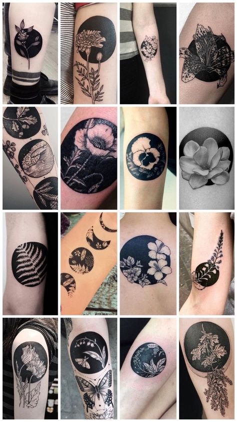 Cover Black Tattoo Ideas, Covering Up Colored Tattoos, Tattoo Ideas Female Coverup, Covering A Tattoo With Another Tattoo, Flower Coverup Tattoo Ideas, Circle Tattoo Cover Up Ideas, Good Tattoo Cover Ups Ideas, Back Of Arm Tattoo Cover Up, Mostly Black Tattoo