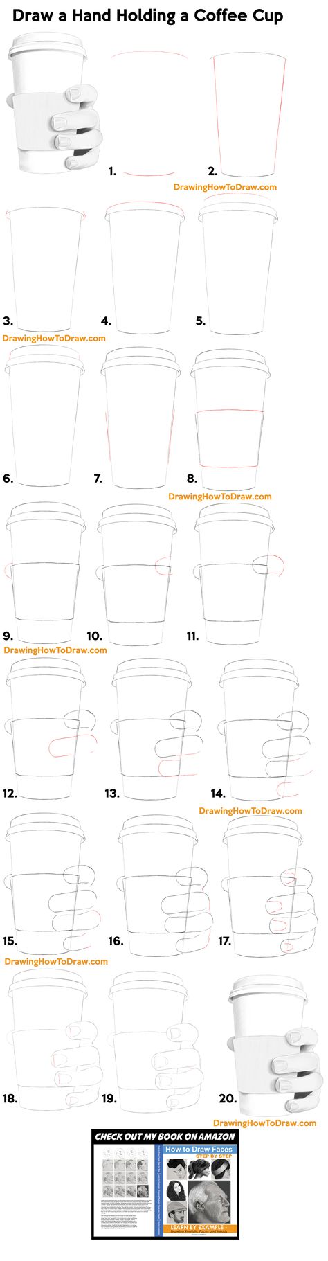 learn how to draw a realistic hand holding a disposable paper coffee cup easy step by step drawing tutorial How To Draw A Starbucks Cup Step By Step, Coffee Cup Drawing Sketches, How To Draw A Coffee Cup Step By Step, Holding Coffee Reference, Coffee Cup Reference, How To Draw A Cup, How To Draw A Coffee Cup, How To Draw Coffee, Hand Holding Cup Drawing