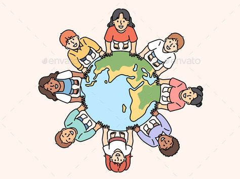 Smiling Children Near Planet Earth Planet Poster, Design Layouts, Graphic Design Layouts, Magazine Layout, Happy Kids, Planet Earth, Children’s Books, Girl Drawing