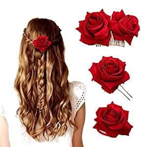 Hair Accessories Red, Flower Hair Accessories Wedding, Rose Hair Clip, Flower Hair Band, Flamenco Dancer, Hair Brooch, U Shaped Hair, Wedding Hair Head Piece, Wedding Hair Clips