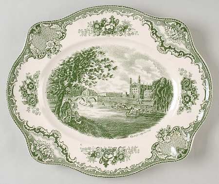 Johnson Brothers Old Britain Castles Green 11" Oval Serving Platter Green China Dishes, Green Transferware Dishes, Cottage Core Interior, Counter Top Decor, Britain Castles, Green Transferware, Old Britain, Green Chinoiserie, China Crockery