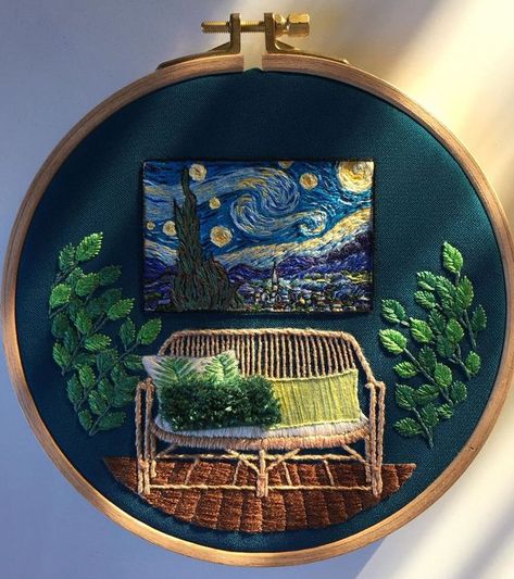 Exquisite Embroideries Capture the Tiny Details That Make Interior Spaces So Magical Diy Broderie, Diy Embroidery Patterns, Embroidered Art, Pola Sulam, Creative Embroidery, Types Of Embroidery, Cute Embroidery, 자수 디자인, Sewing Embroidery Designs