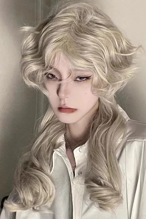 Beige Medium Long Curly Hair Retro Ouji Wig – LolitaInside Medium Long Curly Hair, Hair Retro, Style Types, Hair Inspiration Short, Wig With Bangs, Hair Reference, Wigs For Women, Long Curly Hair, Wigs With Bangs