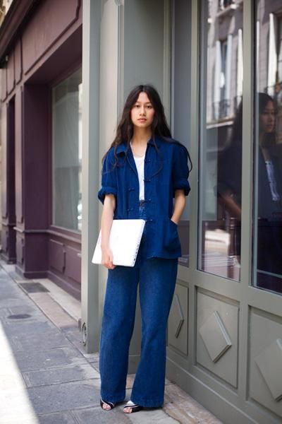 Wardrobe: Sarah-Linh Tran Looks Jeans, Christophe Lemaire, Silk Wrap Dresses, Double Denim, Styling Tips, Looks Style, Mens Street Style, Fashion Pictures, Her Style