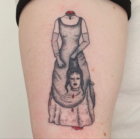 Dorky Tattoos, Eccentric Tattoos, Weird Tattoos Unique, Odd Tattoos, Sapphic Tattoo, Mitski Tattoo, Quirky Tattoos, Dress Tattoo, Tattoos Disney