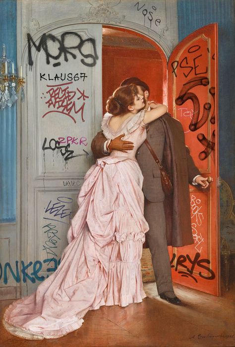 Auguste Toulmouche, Soothing Art, Art Parody, Beautiful Love Pictures, Graffiti Painting, Painting Collage, The Kiss, Art Masters, Graffiti Artist