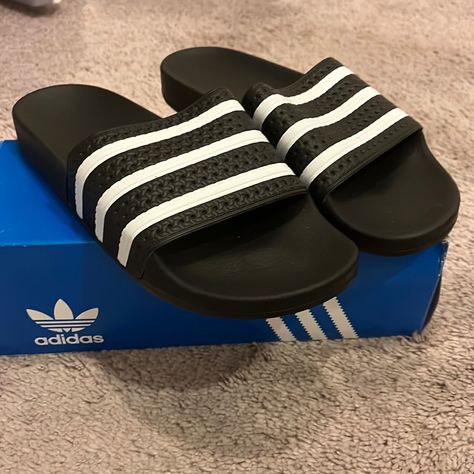 Brand New In The Box And Authentic Item. Adidas Flip Flops, Black And White Sandals, Adidas Slides, Mens Slides, Adidas Adilette, Red Sandals, Slides Sandals, Shoes Adidas, White Sandals