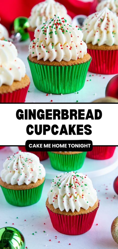 Gingerbread cupcakes iced with cream cheese frosting. Easy Christmas dessert recipe. Easy Cupcake Recipe, Cake Me Home Tonight, Easy Christmas Cupcakes, Easy Christmas Dessert, Easy Dessert Recipes Christmas, Delicious Cupcakes Recipes, Cream Cheese Frosting Easy, Holiday Baking List, Baking List