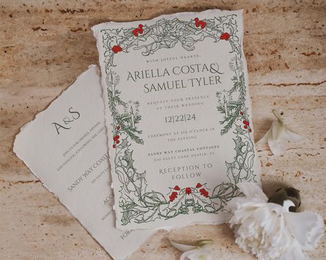 Congrats On Your Wedding, Dreamy Christmas, Garden Woodland, Woodland Wedding Invitations, Homemade Wedding Invitations, Floral Themed Wedding, Botanical Christmas, Illustrated Wedding Invitations, Diy Wedding Invitations Templates