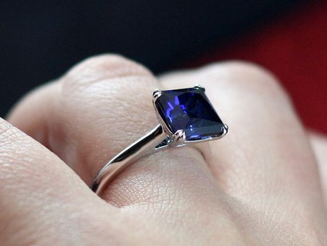 Blue Sapphire Engagement Ring Princess Solitaire Phoebe 3ct Sapphire Engagement Ring Princess Cut, Engagement Ring Princess Cut, Engagement Ring Princess, Sapphire Jewellery, Big Wedding Rings, Ring Princess Cut, Rings Sapphire, Blue Sapphire Engagement Ring, White Sapphire Engagement Ring