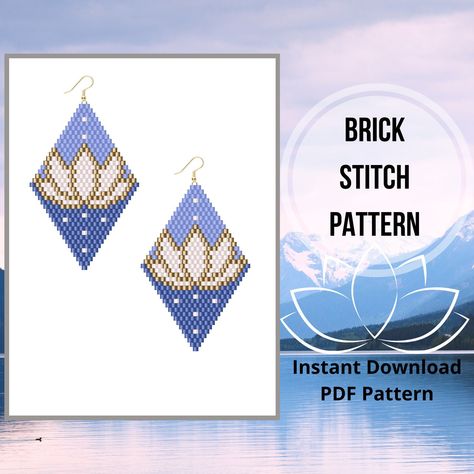 Lotus beaded earrings pattern brick stitch mandala earring Miyuki delica seed bead pendant pattern by HelenBeadPatterns on Etsy Seed Bead Pendant, Brick Stitch Pattern Earring, Beaded Earrings Pattern, Miyuki Beads Pattern, Brick Stitch Pattern, Beaded Earrings Patterns, Bead Pendant, Miyuki Beads, Loom Patterns