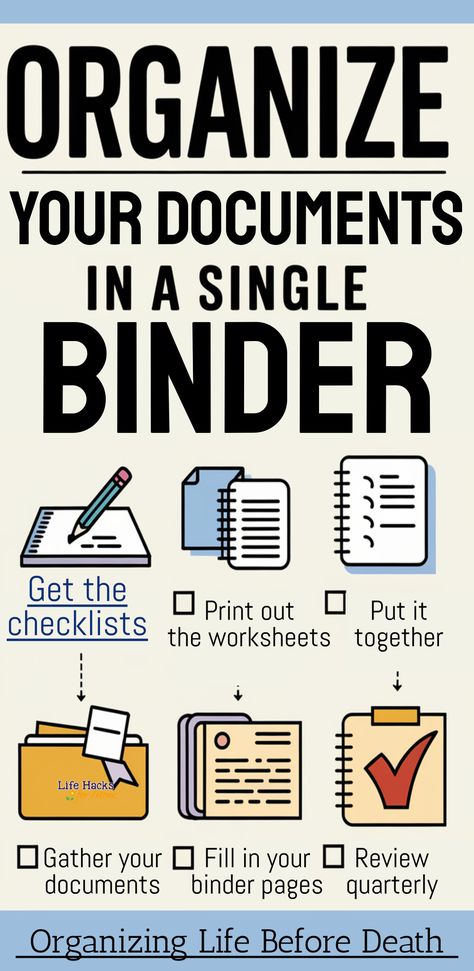 Filing Cabinet Organization Categories, Organizing Important Documents Binder, Married Life Organization, Emergency Binder Free Printables, Important Documents Binder, Emergency Binder Printables, Home File Organization, Life Binder Printables, Paper Clutter Solutions