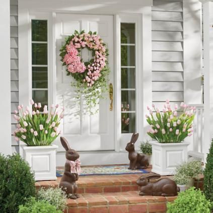 Pink Spring Tulip Wreath | Grandin Road Easter Front Porch Decor, Easter Front Porch, Spring Front Porch Decor, Easter Porch Decor, Spring Porch Decor, Door Swag, Hydrangea Not Blooming, Tulip Wreath, Yellow Springs