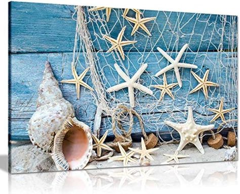 Blue Maritime Sea Bathroom Canvas Wall Art Picture Print Home Decor (18x12) : Amazon.co.uk: Home & Kitchen Sea Green Bathrooms, Door Curtains Kitchen, Sea Bathroom, Kids Nursery Art, Deco Marine, Bathroom Canvas, Seashell Painting, Set Decor, Wall Art Picture