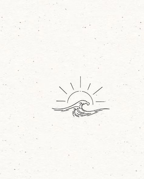 Small Tattoo Ideas Wave, Simple Surfing Tattoos, Sun With Ocean Tattoo, Waves Mountain Sun Tattoo, Sun On Water Tattoo, Tattoo Ideas To Draw On Yourself, Wave Sun Tattoo Simple, Simple Sea Tattoo Ideas, Sunrise And Wave Tattoo