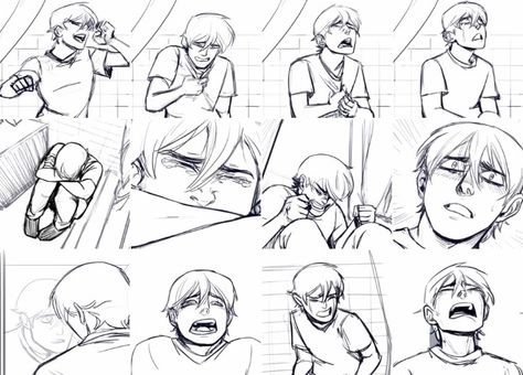 Micheal in the Bathroom-Sad faces/poses reference  By Claudia Cacace Crazy Person Laughing Drawing Reference, Deltarune Animation, Flustered Face Reference, Claudia Cacace, Faces Poses, Persona Oc, Gray Art, Perspective Drawing Architecture, Scene Drawing