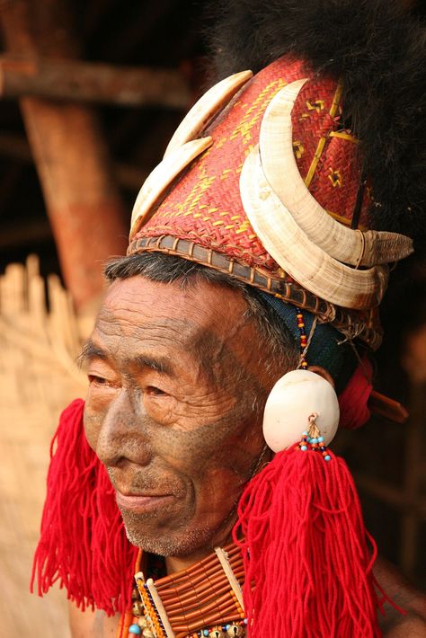 india - nagaland | Lower Konyak Naga. | By: Retlaw Snellac Photography Konyak Naga, Thread Photo, Head Dress, People Around The World, Headdress, Real People, Original Art, Around The World, Around The Worlds