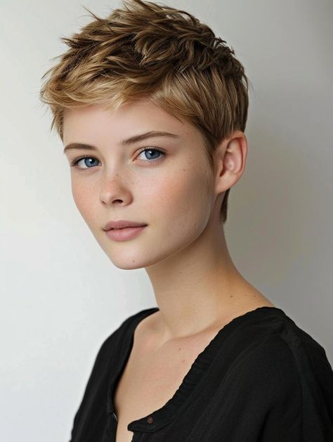 Golden Brown Pixie Hair, Short Brown Pixie Cut, Wash And Go Pixie Haircut, Pixie Brown Hair, Pixie Cut Brown Hair, Pixie Haircut 2024, Very Short Brown Hair, Short Pixie Haircuts For Thick Hair, Pixie Hairstyles For Thick Hair