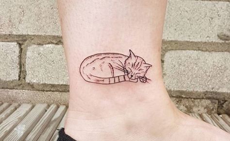 https://www.thepaws.net/cat-outline-tattoos/3/ Cat Line Tattoo, Outline Tattoo Ideas, Curled Up Cat, Cat Eye Tattoos, Cat Outline Tattoo, Cat Portrait Tattoos, Cat Tattoo Ideas, Cat Tattoo Simple, Cat Tattoo Small