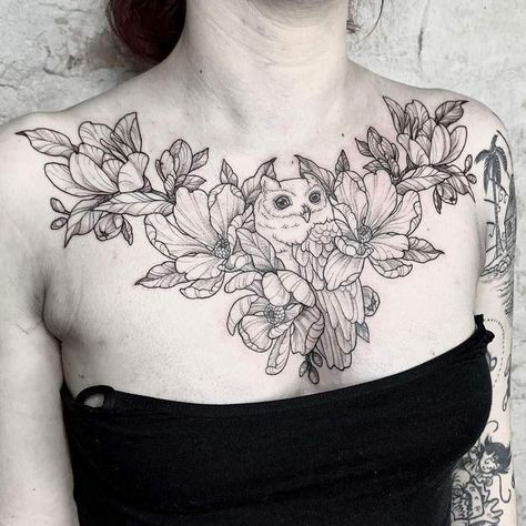 Chest Tattoo Flowers, Chest Tattoo Designs Female, Chest Tattoo Female Upper, Disney Stitch Tattoo, Full Chest Tattoos, Chest Tattoo Female, Tattoo Female, Chest Tattoos For Women, Chest Piece Tattoos