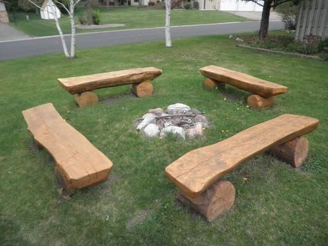 40 Simple Fire Pit Setting Ideas on a Budget for DIY Designs Log Bench, Wooden Benches, Natural Playground, Yard Project, Log Furniture, Have Inspiration, Fire Pit Backyard, Tree Stump, Garden Furniture Sets