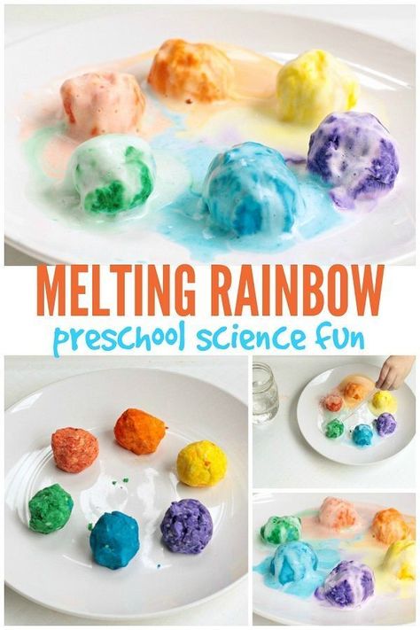 Love this easy science experiment idea for kids! Melting rainbows is a simple science activity that uses common household ingredients and is quick and easy to set up. It's perfect the perfect project for preschool and kindergarten children! Science Fair Ideas For Kindergarteners, Colour Stem Activities, Project For Preschool, Rainbow Preschool, Melting Rainbow, Experiments For Preschoolers, Science For Toddlers, Rainbow Activities, Preschool Science Activities