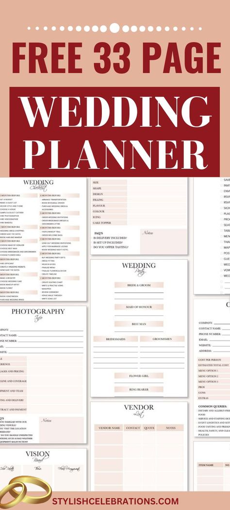 Free Wedding Planner Printable to Download Wedding Budget Planner Printable Free, Wedding Checklist Pdf, Wedding Reception Planning Checklist, Wedding Free Printables, Simple Wedding Planning Checklist, Wedding Ceremony Checklist, Wedding Decor Checklist, Wedding Planner Templates, Wedding Reception Checklist