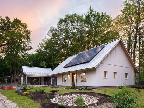 Nordic Farmhouse, Sears Catalog Homes, Exterior Wall Panels, Passive House Design, Backyard Studio, Photovoltaic Panels, Built In Seating, Passive House, Energy Efficient Homes