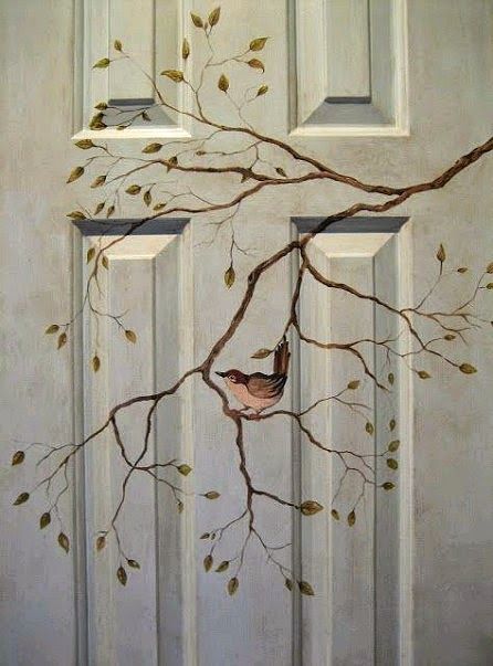 Bird Mural, Porte Decorate, Barn Homes, Painted Doors, Design Case, Wall Paint, تصميم داخلي, Door Design, A Tree