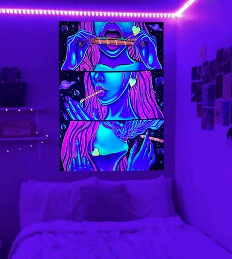 Trippy Bedroom Ideas, Trippy Bedroom, Cool Tapestries, Hippie Rock, Tapestry For Bedroom, Trippy Tapestry, Blacklight Tapestry, Trippy Room, Trippy Room Decor